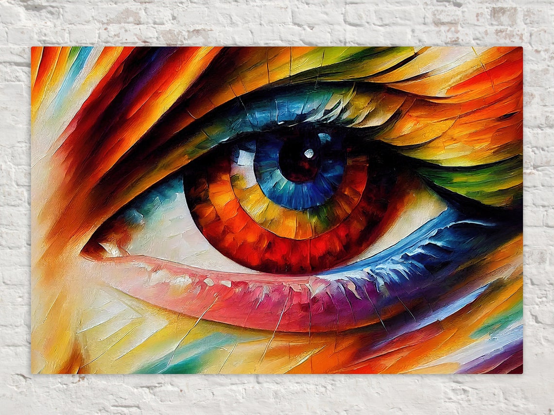 Colorful Eye Close Up Fiery Iris Impasto Abstract Face Art Poster
