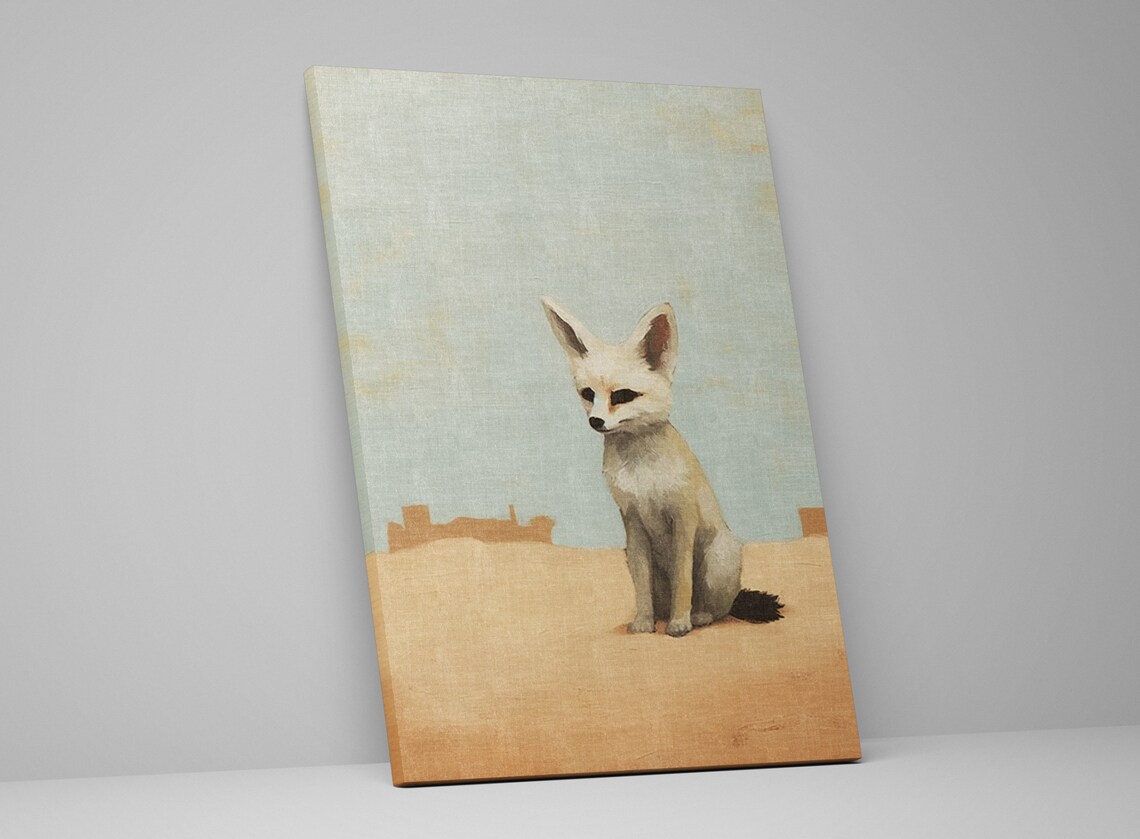 Minimalist Fennec Fox Desert Southwest Wildlife Painting Neutral Decor Large Wall Art - Image 5