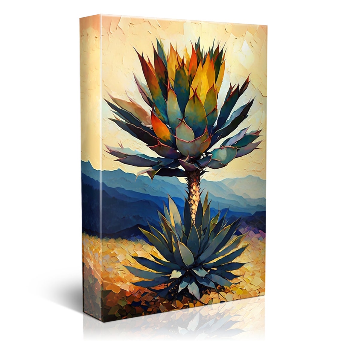 Blooming Agave Flower Stalk Desert Mountains Golden Sunset Art Poster - Image 5