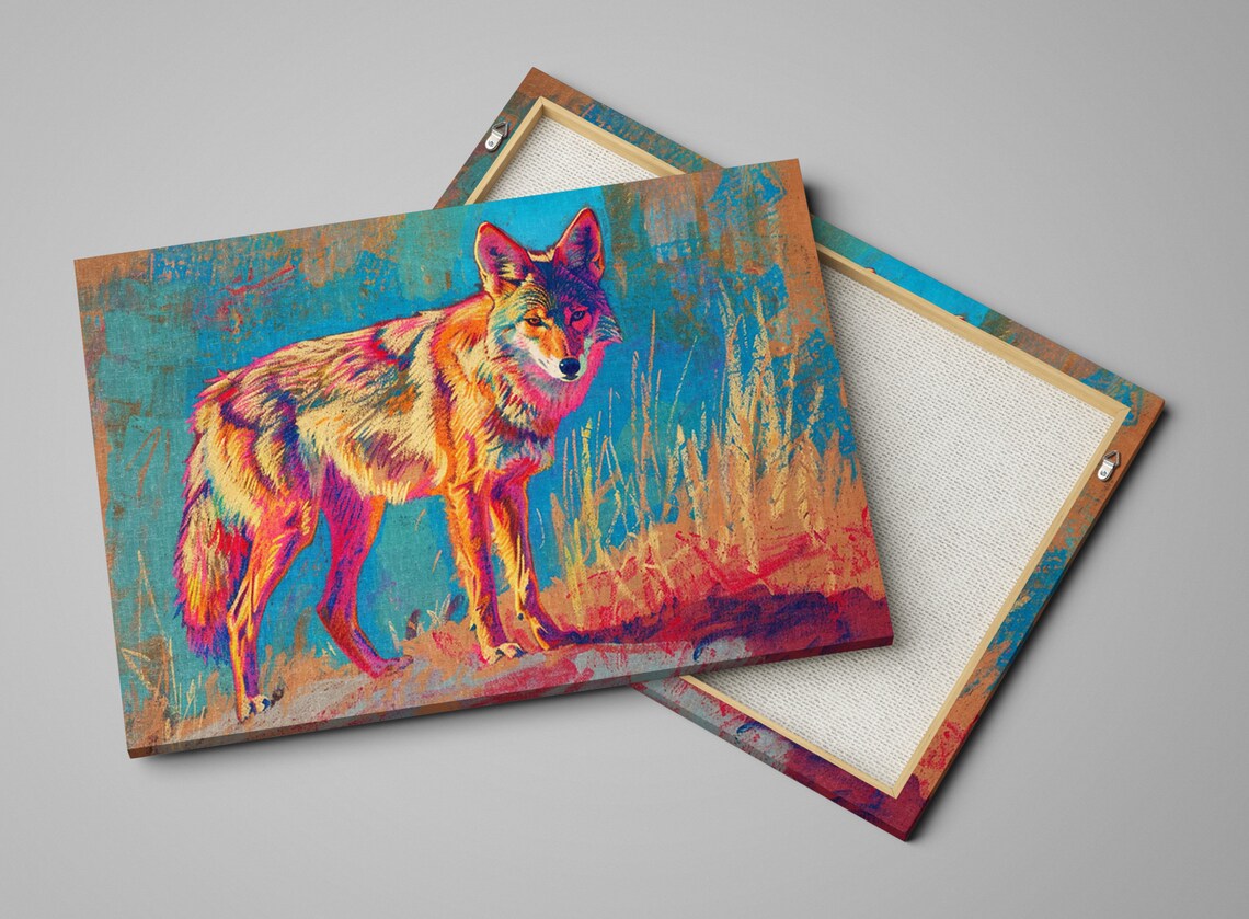 Vibrant Coyote Pop Art Art Print, Retro Animal Decor - Image 3