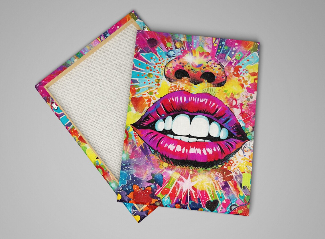 Womans Lips Collage Art Bold Magenta Smiling Pop Art Female Decor Large Wall Art Print - Image 4