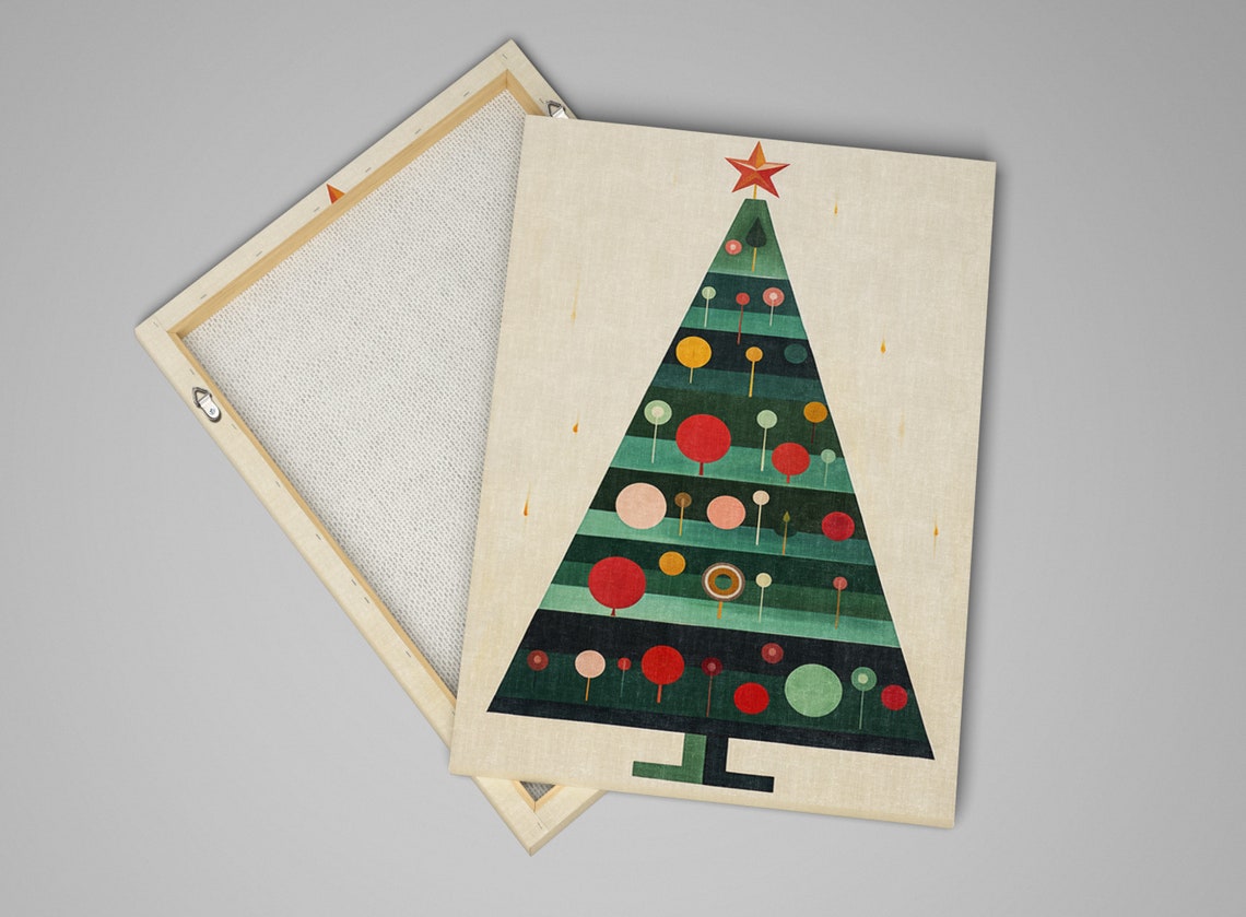 Geometric Striped Christmas Tree Star Topper Modern Art Print Poster - Image 5