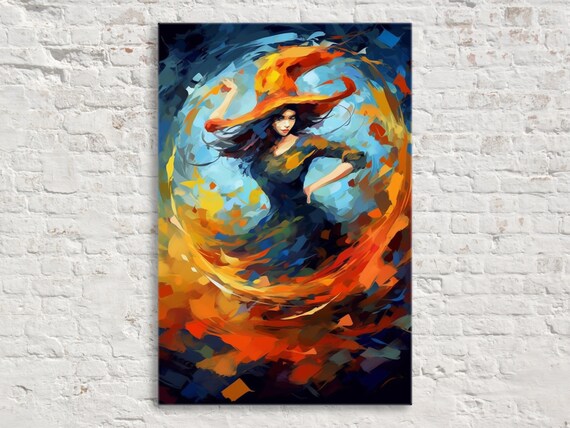 Enchanting Witch Dancing Swirling Magic Autumn Impressionist Art Poster