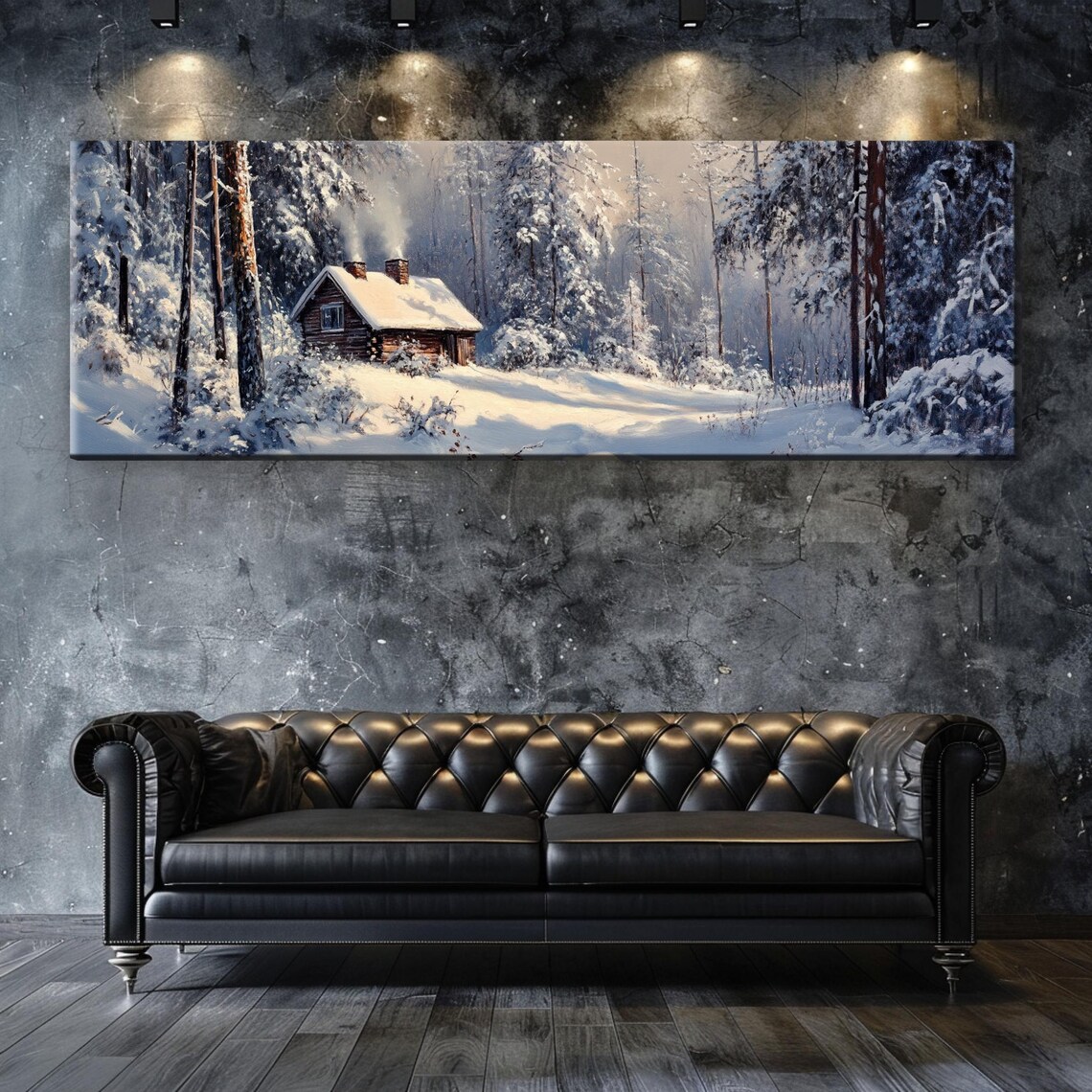 Cozy Cabin in Snowy Winter Woods Wall Art Print - Image 4
