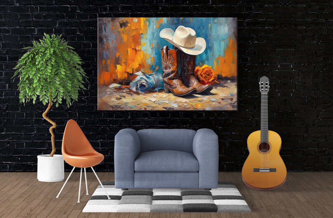 Texas Cowboy Boots and Hat Wall Art Print, USA - Image 3