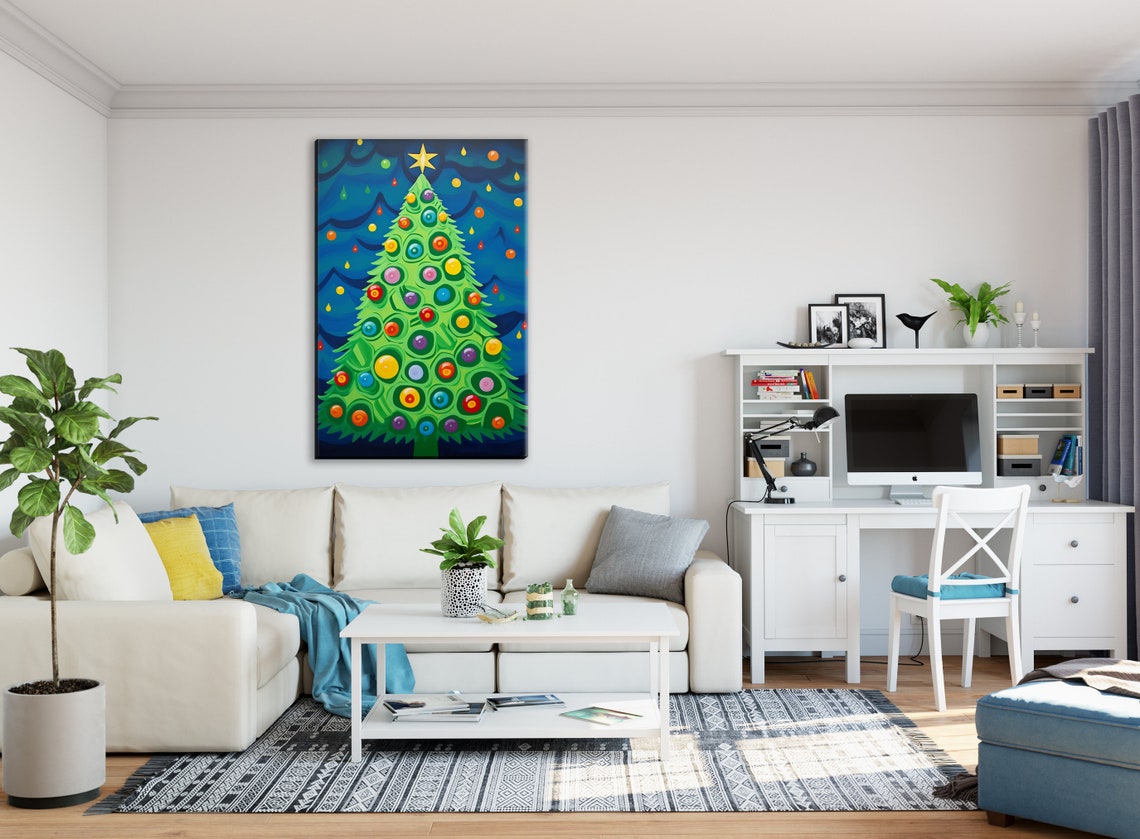 Rainbow Ornament Christmas Tree Joyful Polka Dot Holiday Art Poster - Image 3