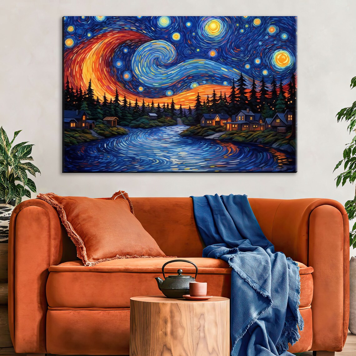 Starry Night Lake, Van Gogh-Inspired Wall Art Print - Image 2