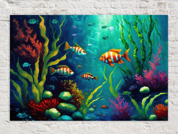 Fish Art Sea Life Underwater Painting Reproduction Vibrant Colorful Art