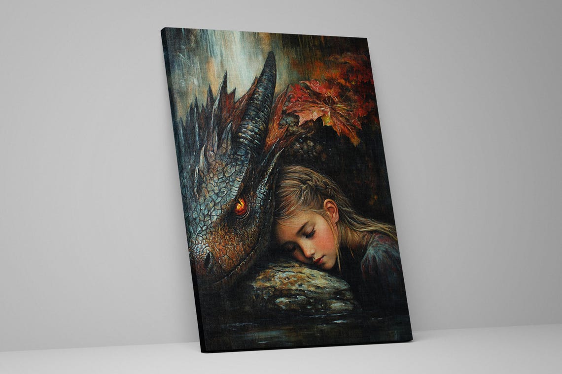 Girl Sleeping With Dragon Fantasy Art Magical Fairytale Wall Poster - Image 3
