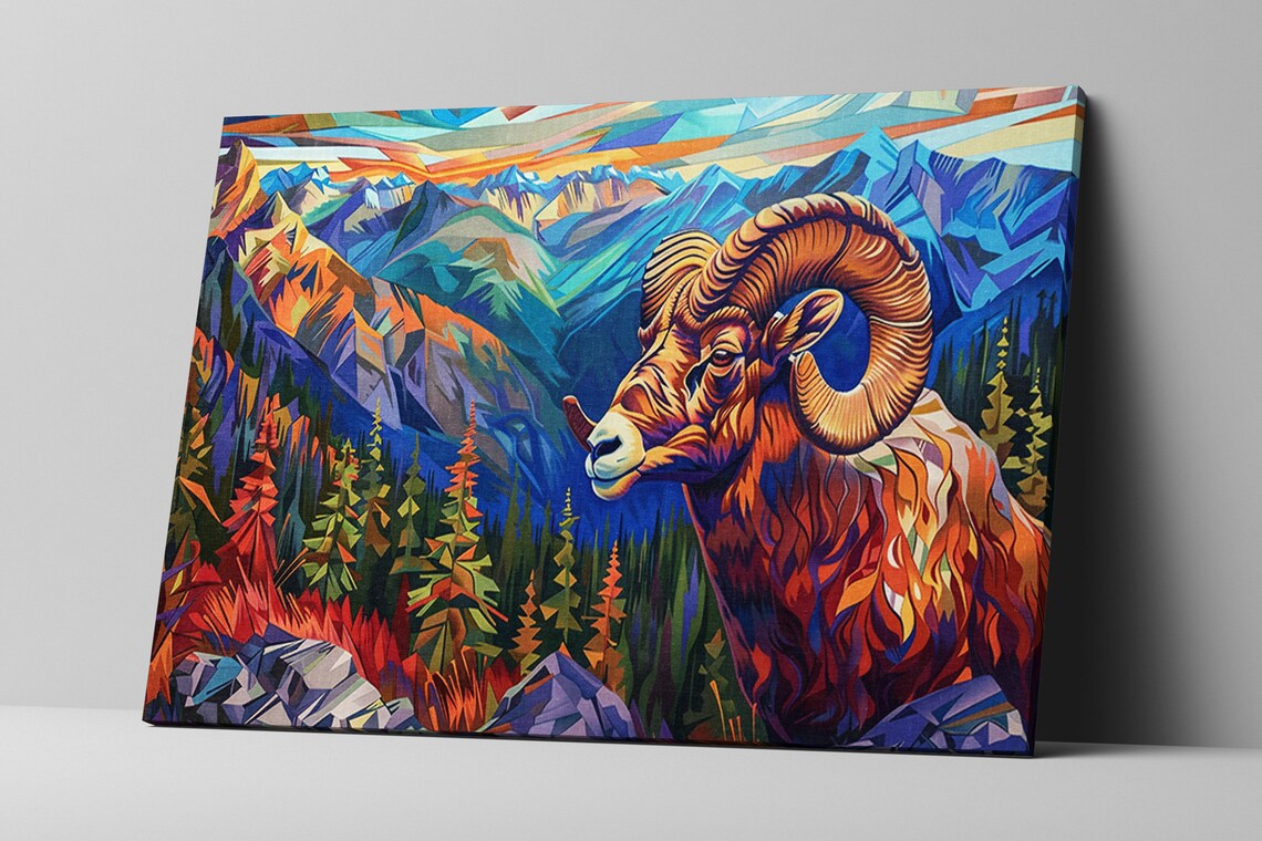 Bighorn Sheep WPAP Style Landscape Art Print - Image 5
