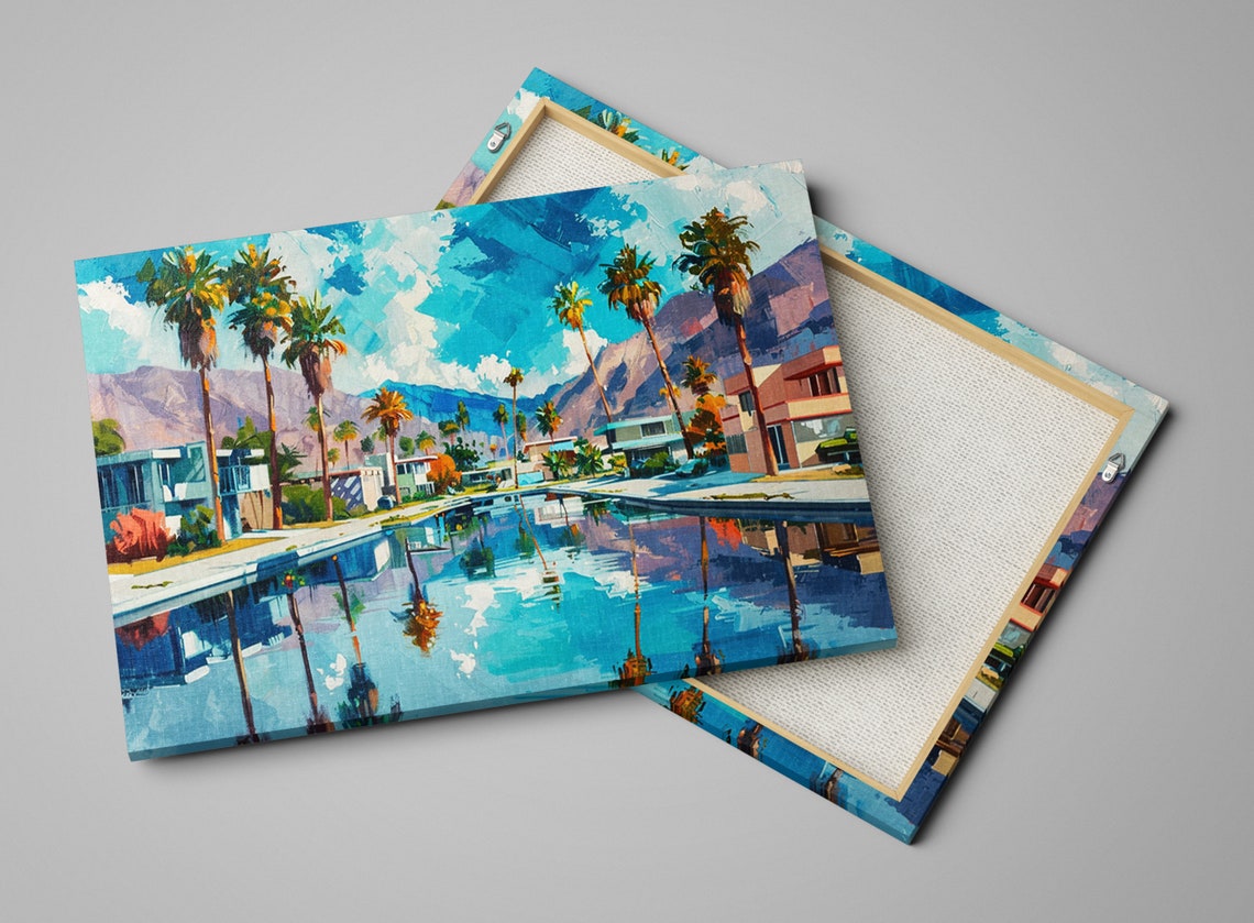 Palm Springs Pool Reflection Palms Mountains Mid Century Modern Poster - Image 3