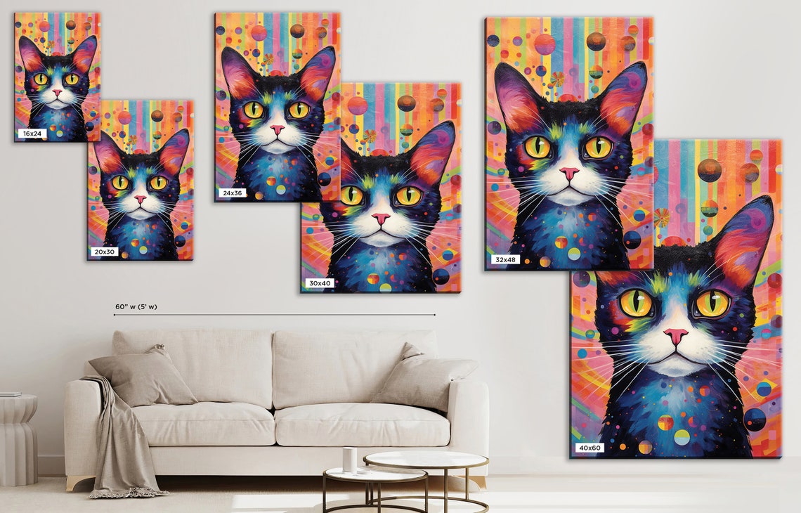 Black Cat Portrait Rainbow Bubble Background Yellow Eyes Pop Art Print - Image 5