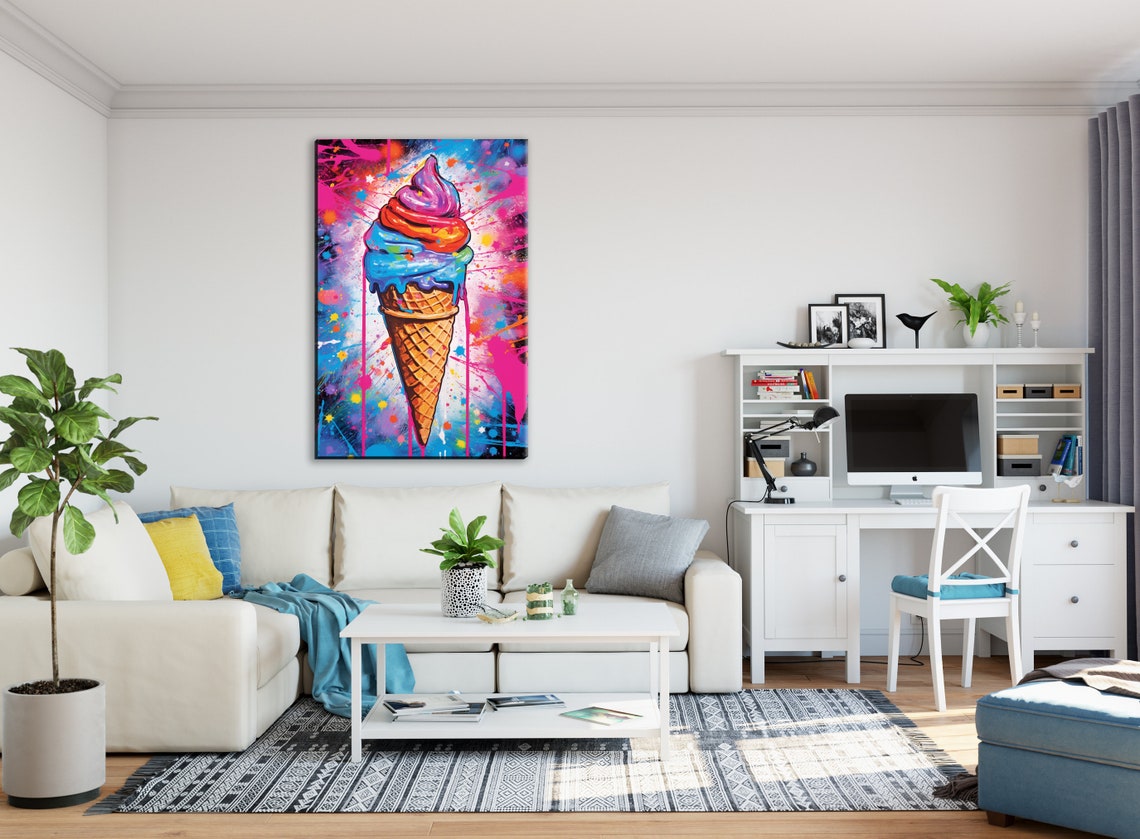 Neon Pop Art Ice Cream Cone Pink Blue Graffiti Sweet Treat Print - Image 3