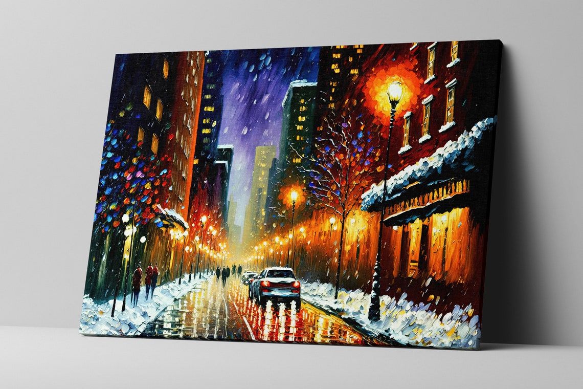New York City Snowy Night Street Winter Lights Manhattan Poster - Image 4