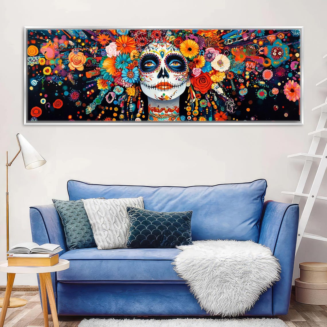 Panoramic Da De Los Muertos Latina Framed Or Unframed Long Horizontal Gallery Wrapped Gicle Ready To Hang Extra Large Wall Art - Image 5
