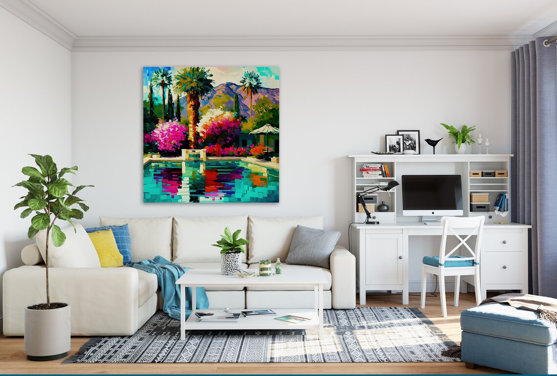 Palm Springs Pool Scene, Colorful Painting Print - Image 2