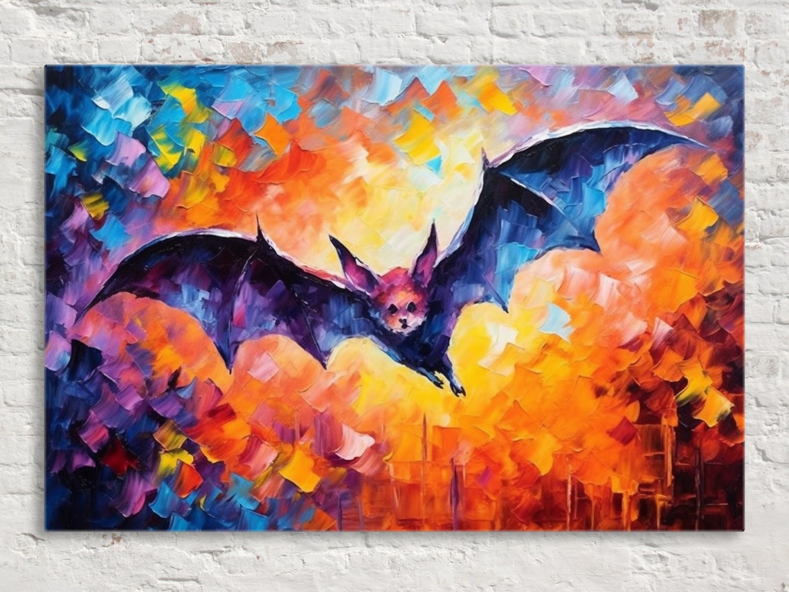 Spooky Bat Flying Sunset Sky Impasto Halloween Night Flight Poster