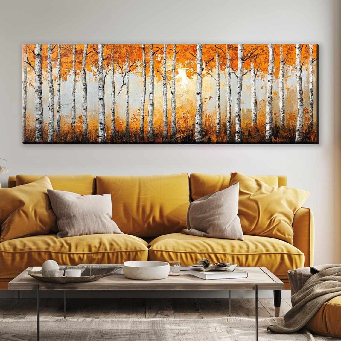 Abstract Birch Tree Forest Print Framed Or Unframed Long Horizontal Gallery Wrapped Gicle Ready To Hang Extra Large Wall Art - Image 5