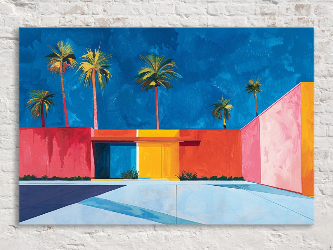 Palm Springs Minimalist Color Block Villa Palms Bold Blue Sky Poster