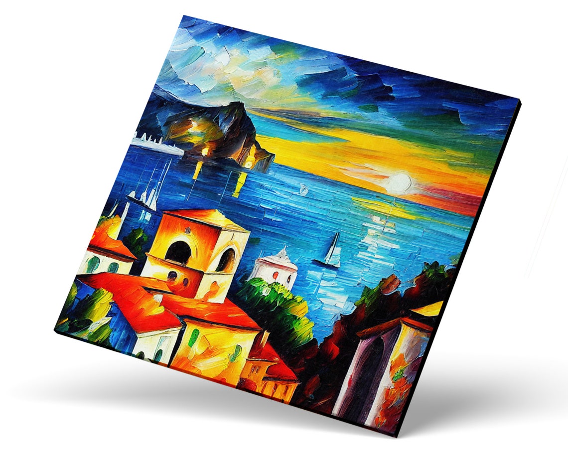 Amalfi Coast Italy Sunset Sailboats Red Roofs Mediterranean Poster - Image 3