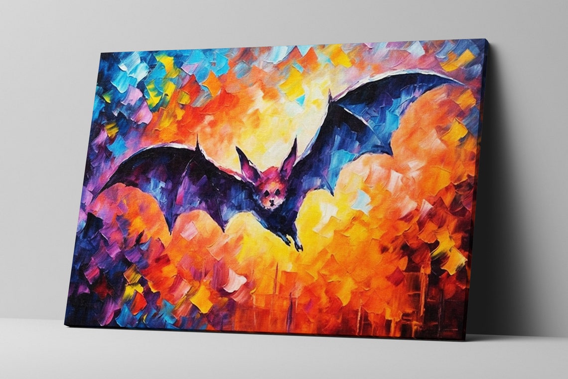 Spooky Bat Flying Sunset Sky Impasto Halloween Night Flight Poster - Image 5