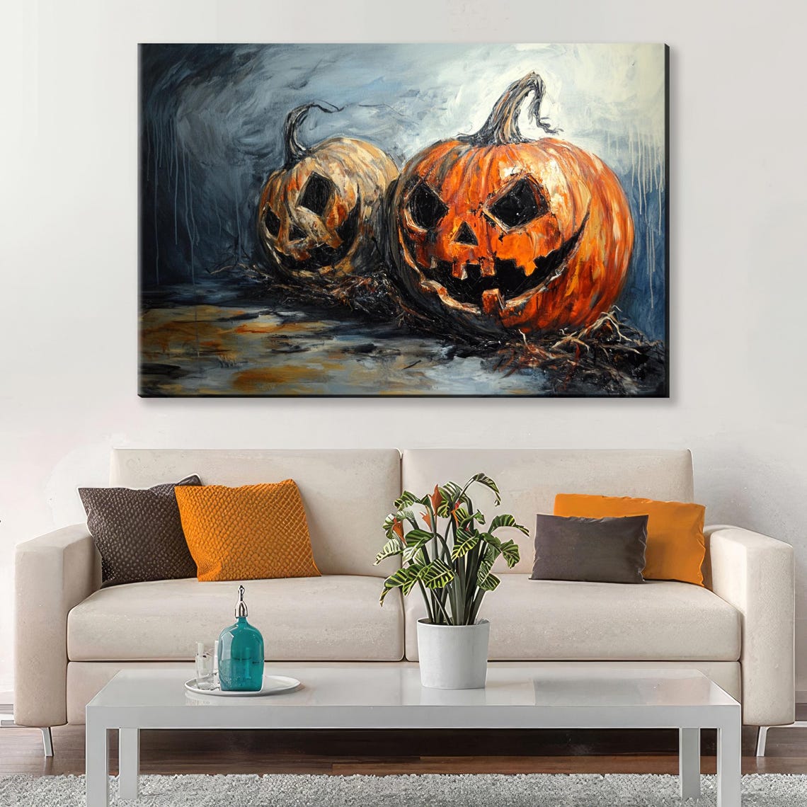 Spooky Jack O Lantern Pumpkins Dark Moody Halloween Night Wall Art