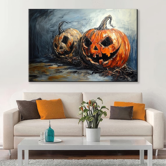 Spooky Jack O Lantern Pumpkins Dark Moody Halloween Night Wall Art