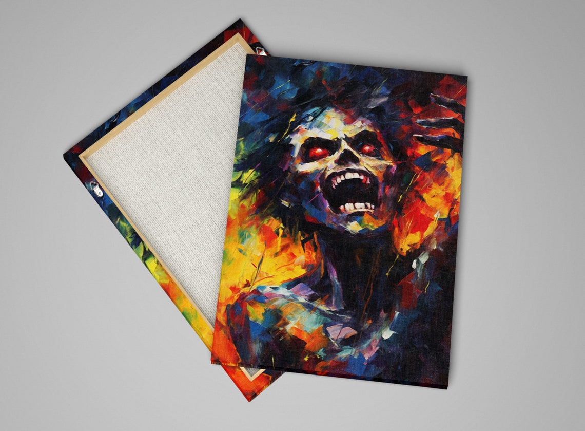 Screaming Zombie Skull Red Eyes Chaotic Expressionist Horror Art Print - Image 4