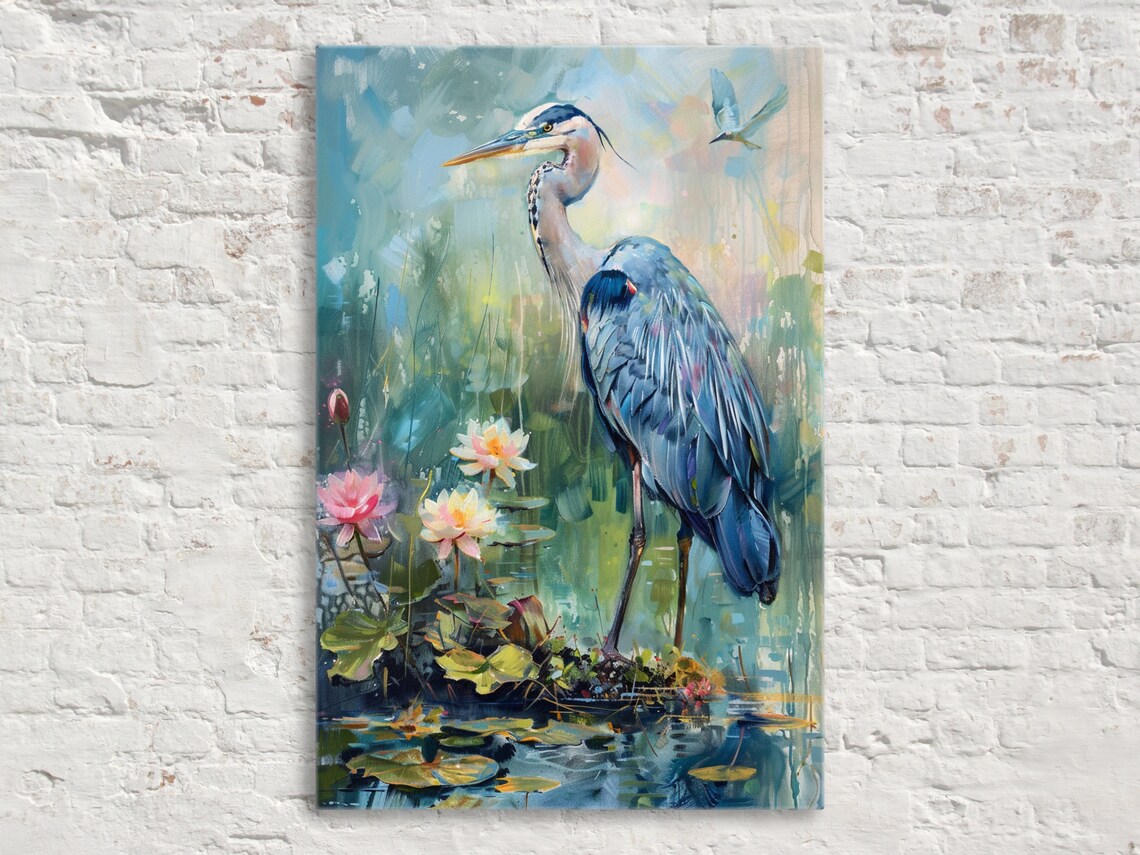 Blue Heron Wetland Sanctuary, Marsh Flowers Art Print