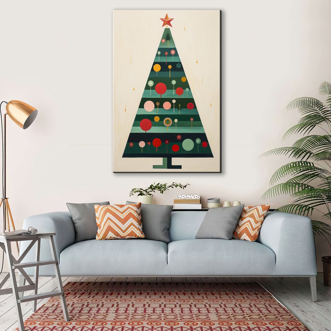 Geometric Striped Christmas Tree Star Topper Modern Art Print Poster - Image 2
