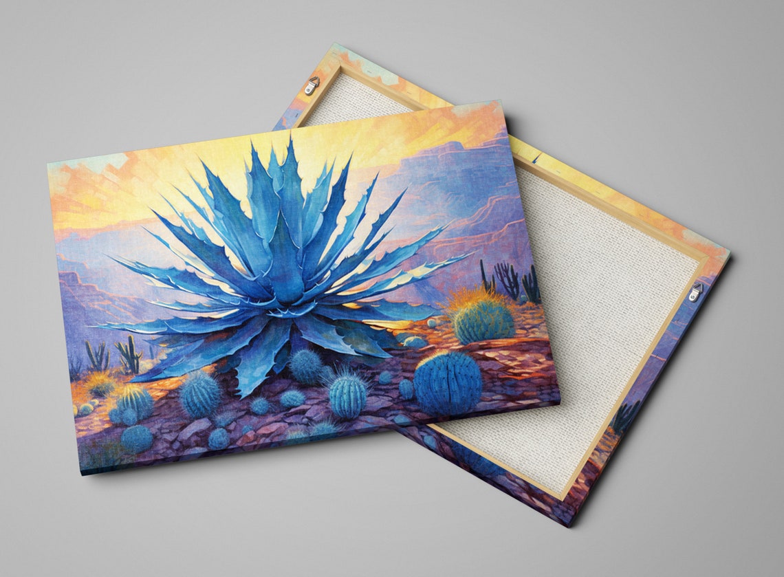 Blue Agave Desert Sunrise Barrel Cacti Southwest Scene Poster - Image 4