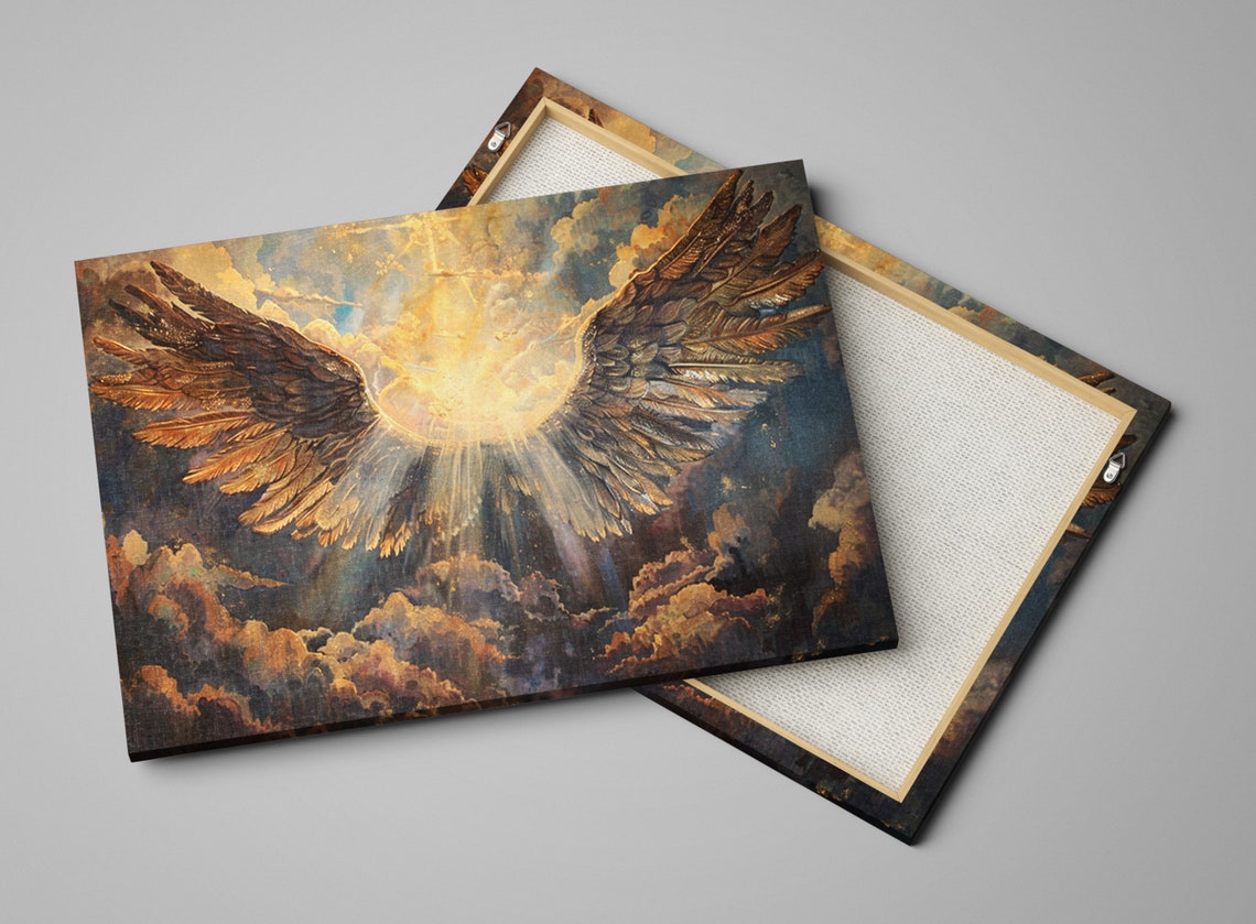 Dramatic Angel Wings Golden Light Burst Celestial Cloud Art Poster - Image 4