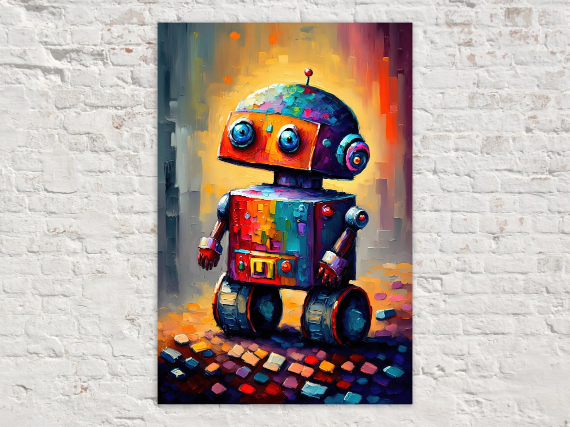 Cute Little Robot Toy Big Eyes Kids Room Colorful Playful Poster
