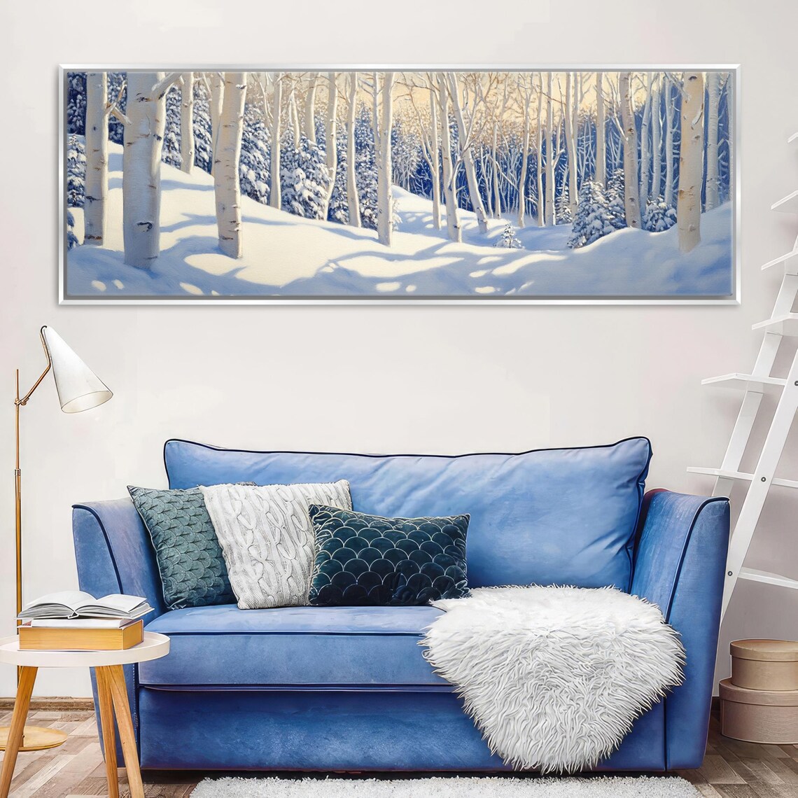 Panoramic Cozy Aspen Trees In Snow Rustic Framed Unframed Long Horizontal Gallery Wrapped Ready To Hang Extra Large Wall Art - Image 5