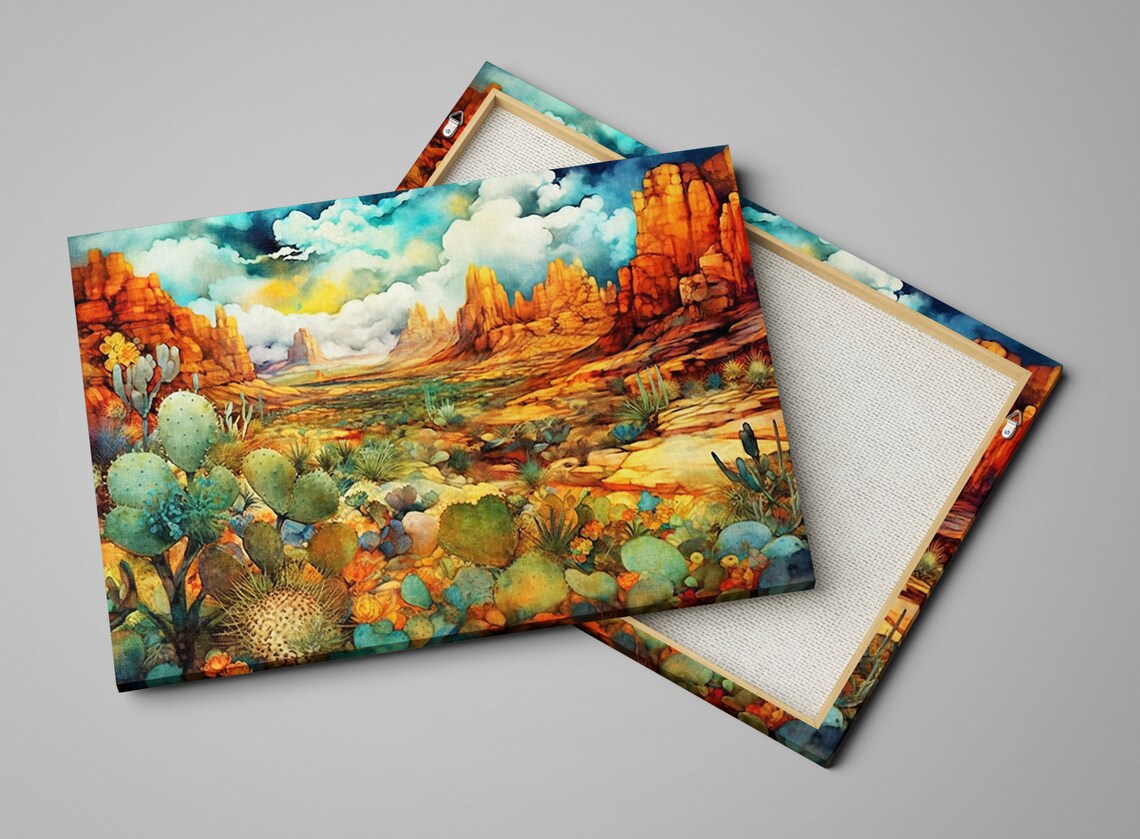 Canyon Cactus Alcohol Ink Art Print, Southwest Desert - Image 4