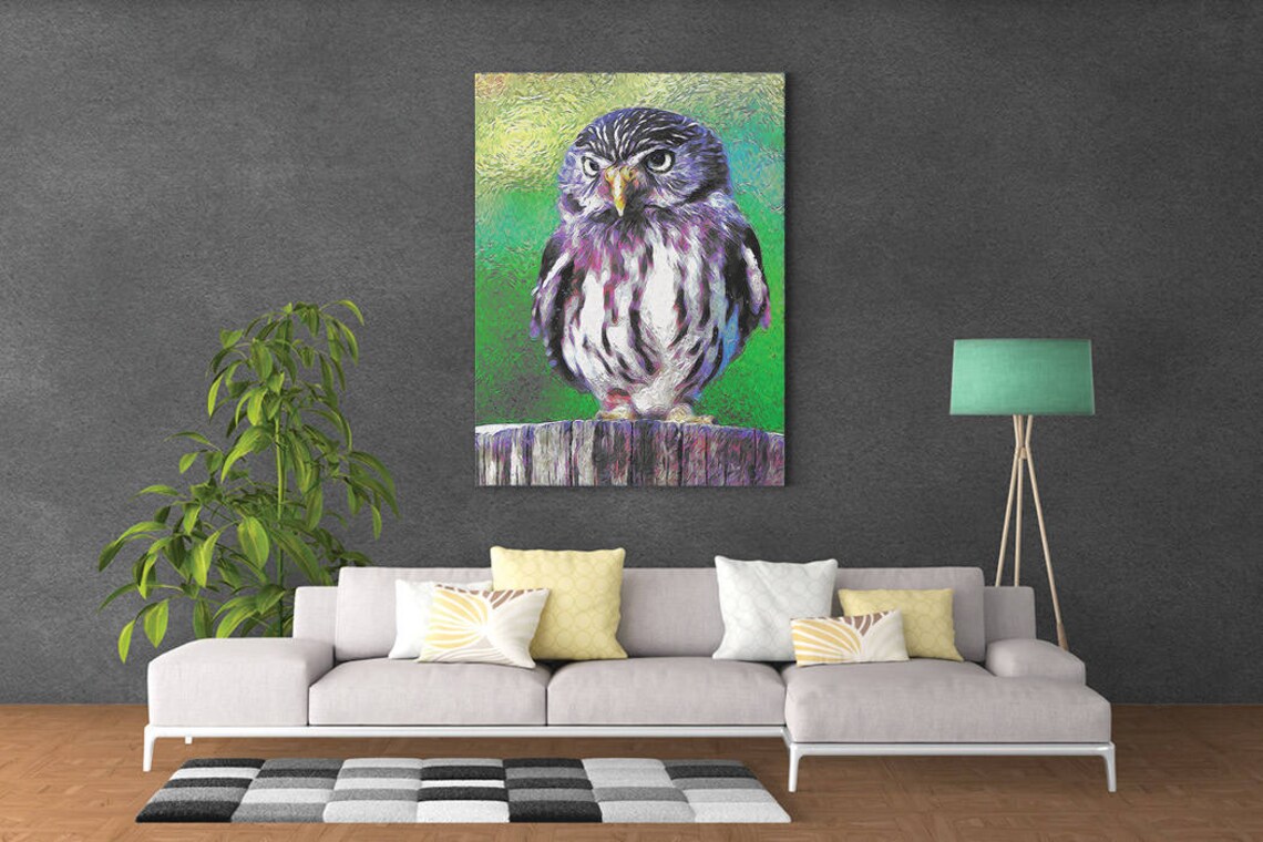Colorful Owl Portrait Purple Green Impressionist Art Wall Poster - Image 3