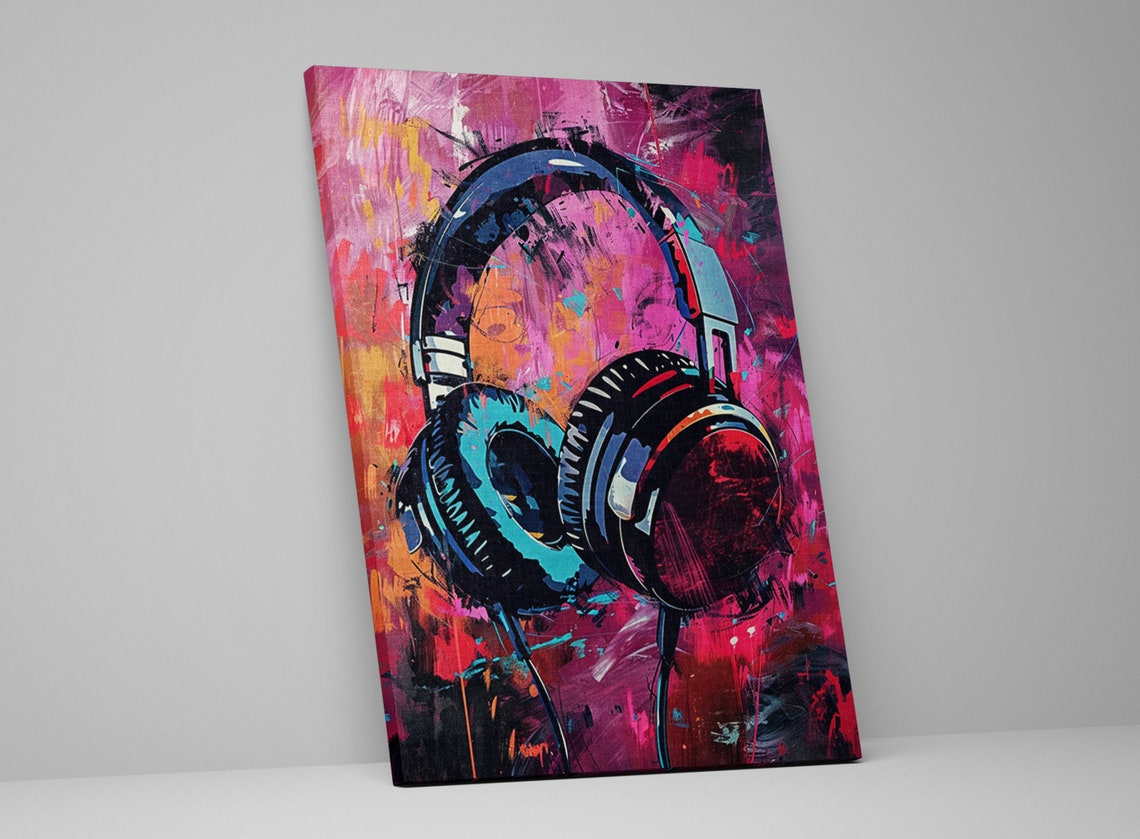 Headphones Pop Art Graffiti Pink Purple Orange Music Lover Wall Art - Image 5