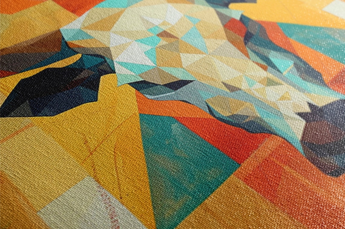Mid Century Geometric Longhorn Steer Head Orange Teal Wall Art Poster - Image 3