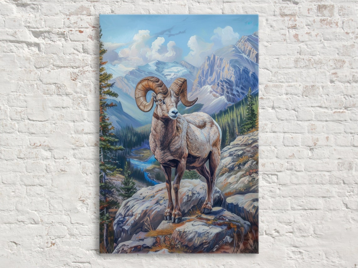 Bighorn Sheep Rocky Mountain Summit Realistic Nature Wildlife Poster