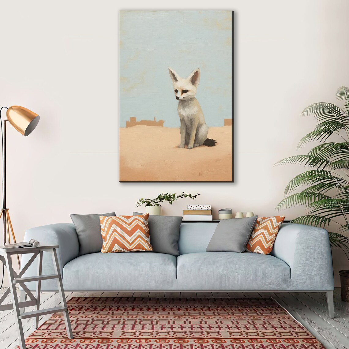 Minimalist Fennec Fox Desert Southwest Wildlife Painting Neutral Decor Large Wall Art - Image 3