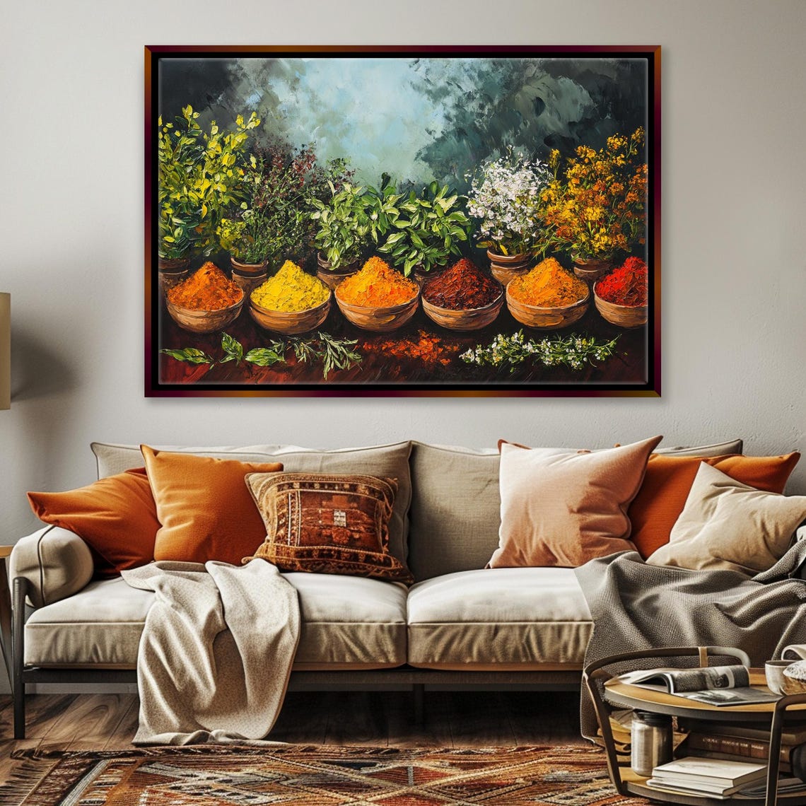 Vibrant Spices Bowls Boho Kitchen Colorful Herbs Still Life Poster