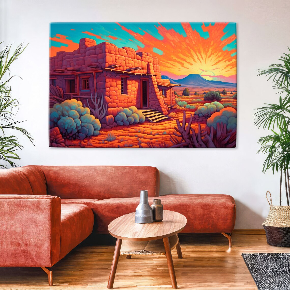 Spanish Adobe Pueblo House Desert Sunset Southwest Heritage Travel Poster - Image 2