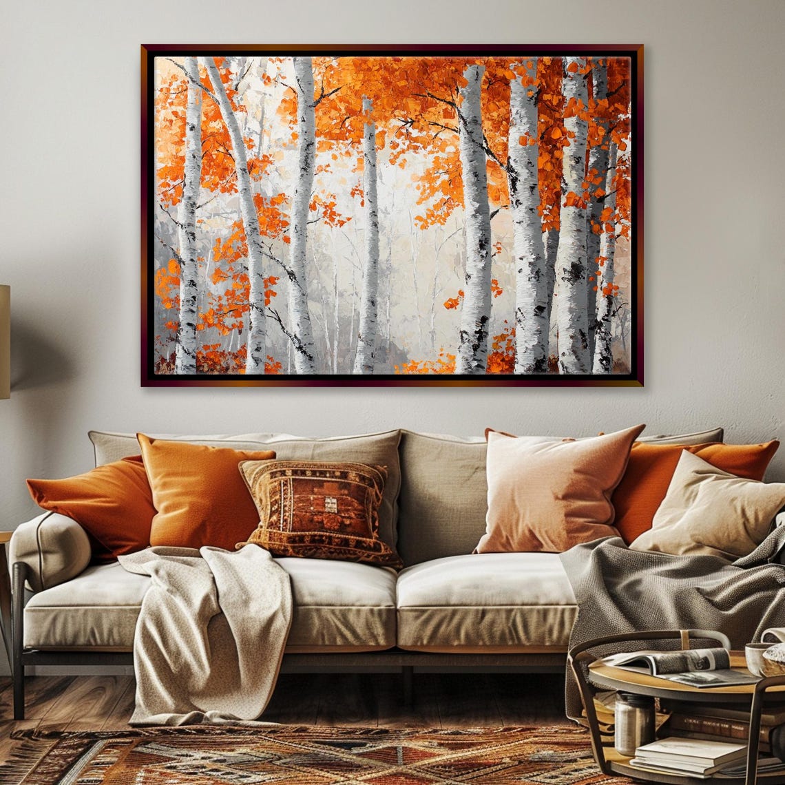 White Birch Trees Fall Orange Foliage Serene Autumn Forest Art Poster - Image 3