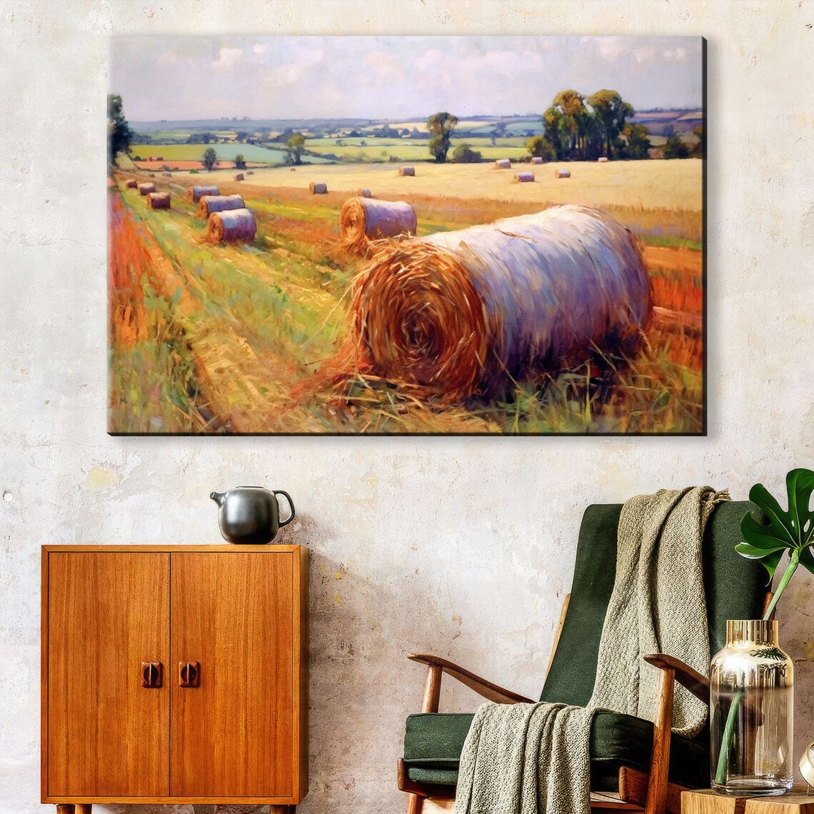 Rural Charm Hay Bales Art Print, Rustic Landscape - Image 2