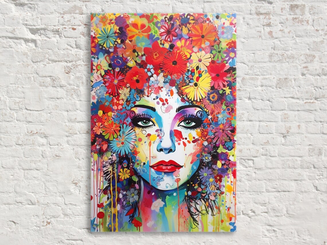 Woman Face Colorful Flower Bloom Pop Art Feminine Wall Poster