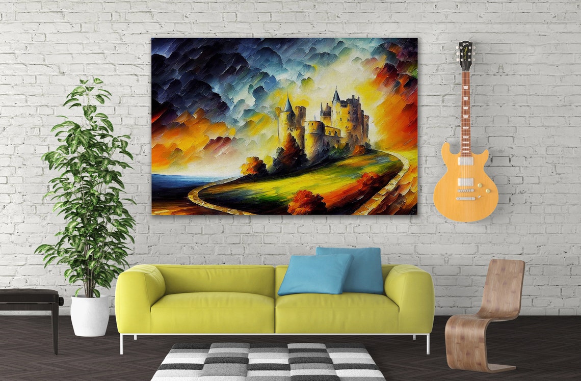 Fantasy Castle Hilltop Golden Sunset Dramatic Clouds Art Poster - Image 4