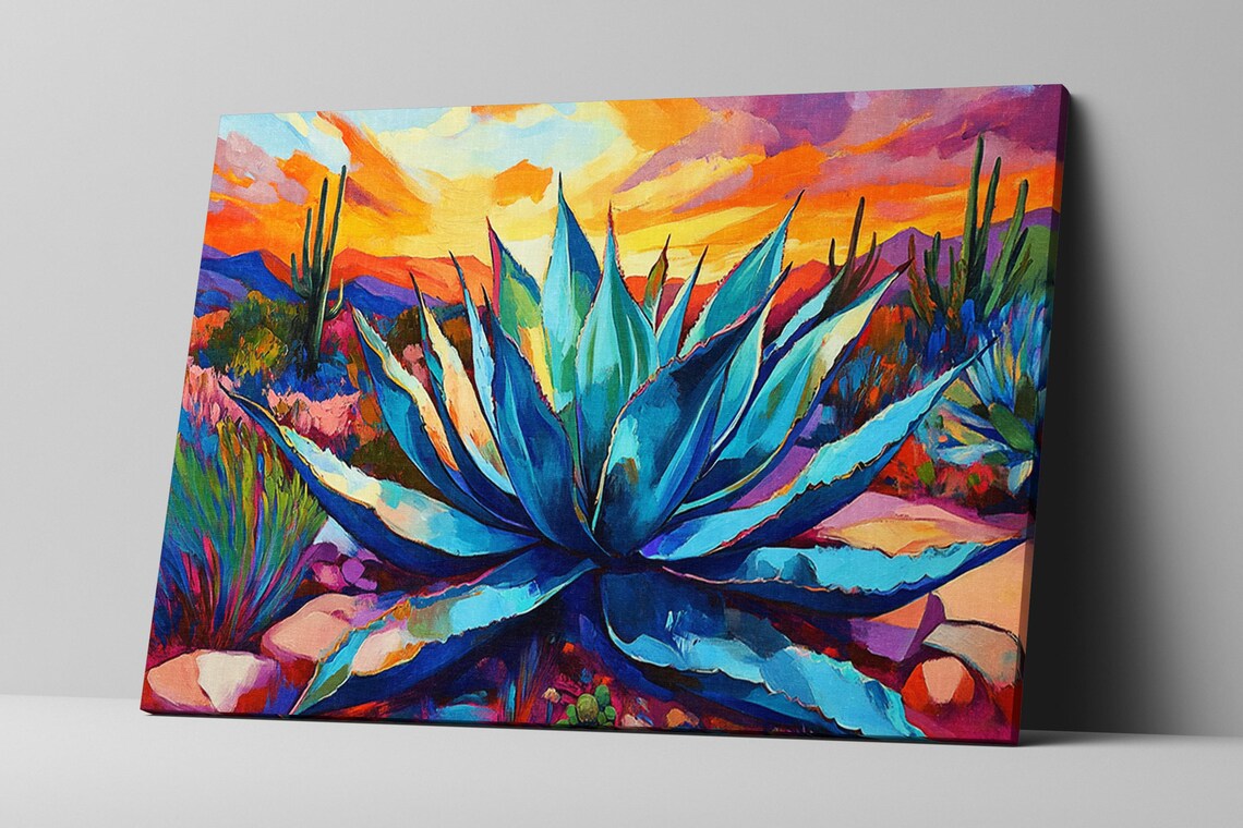 Blue Agave Cactus Desert Landscape Scene Art Print - Image 2