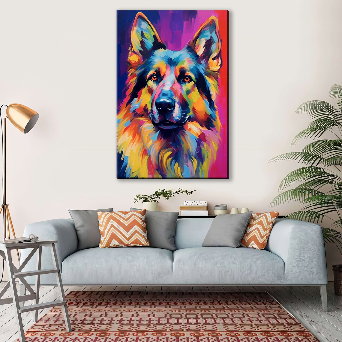 German Shepherd Colorful Portrait Pop Art Magenta Dog Painting Poster - Image 4