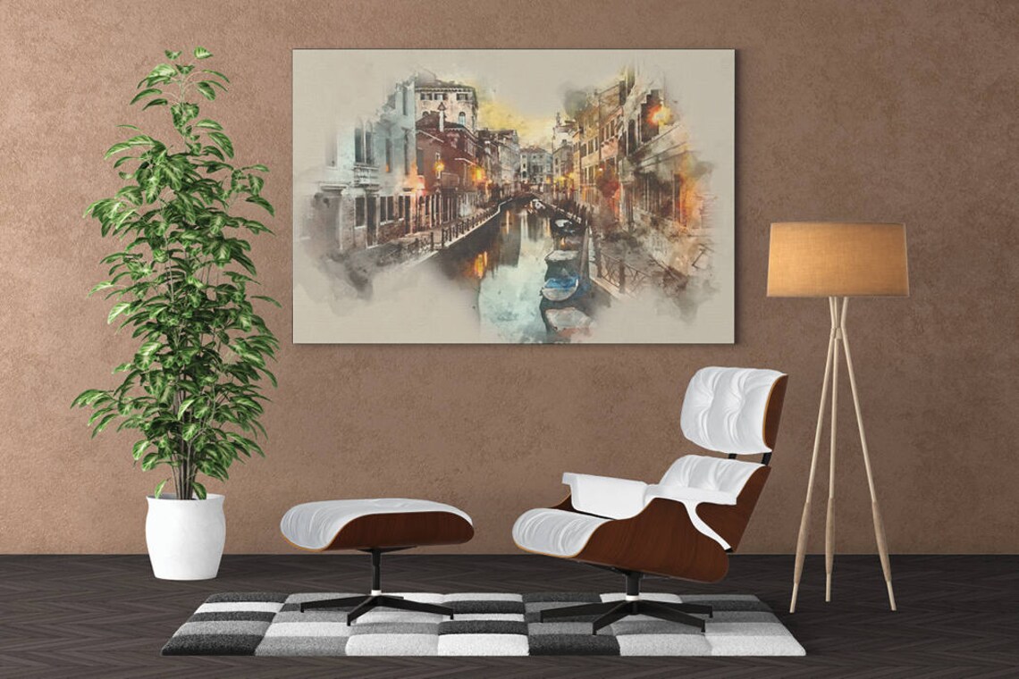 Venice Italy Grand Canal Gondolas Watercolor Cityscape Art Poster - Image 3
