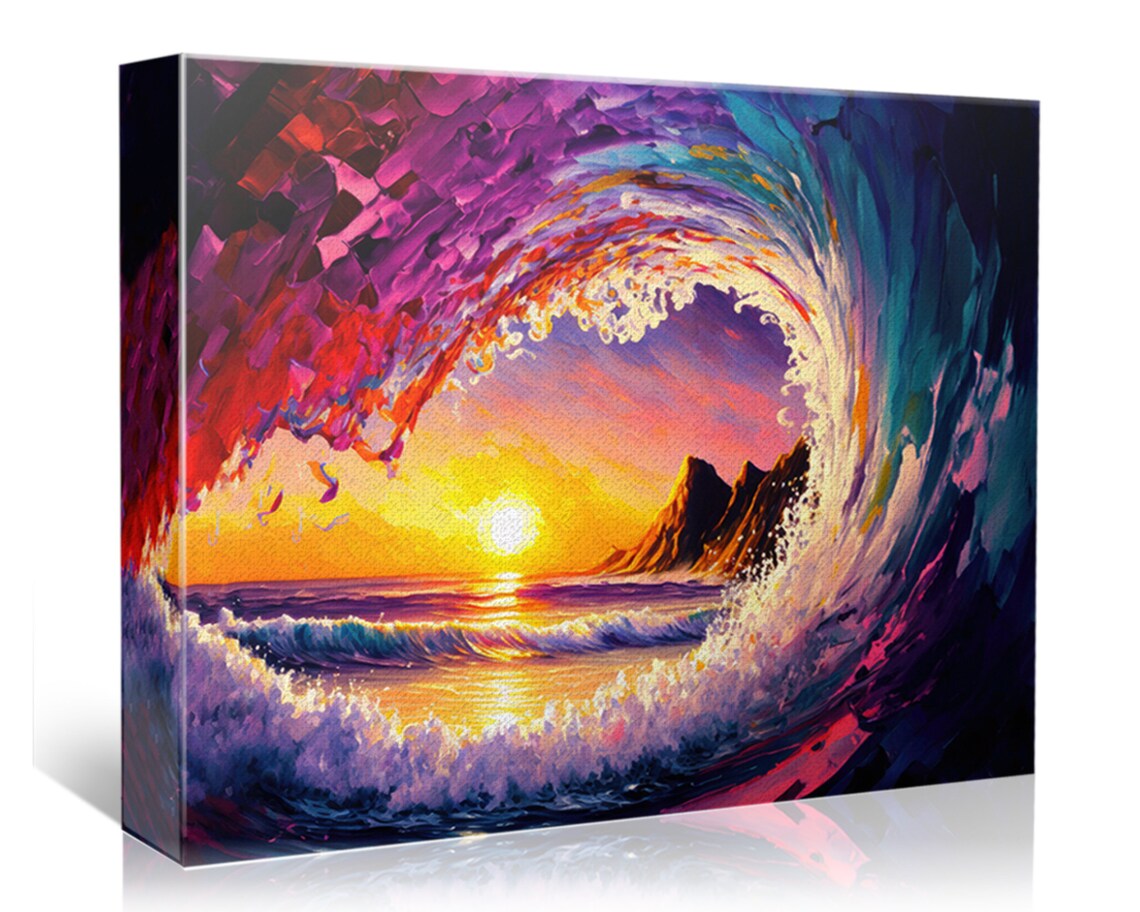 Hawaii Ocean Wave Pipeline Surfer Art Print, Sunset - Image 4